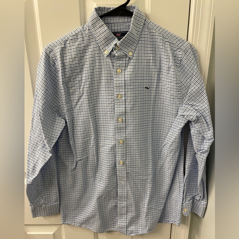 Vineyard Vines Traditional blue white color blocked dress shirt NWOT boys 16